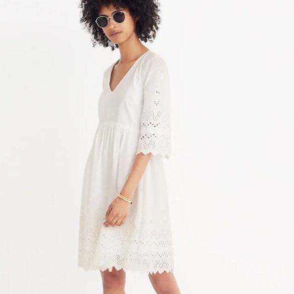 NWOT Madewell White Eyelet Lattice Dress Size 0 - Picture 1 of 9